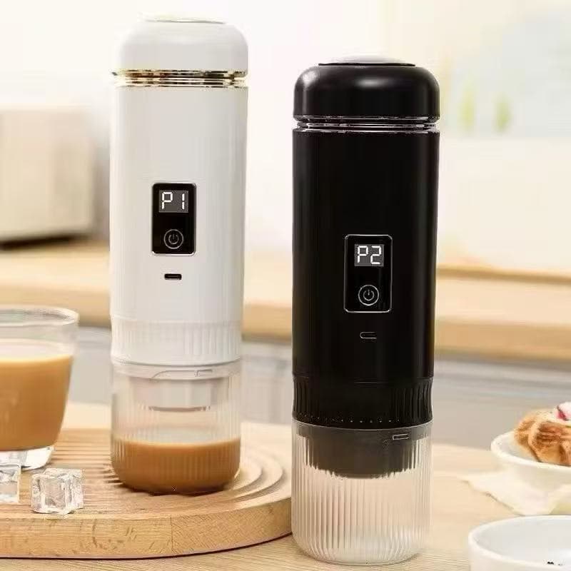 Máquina de café expresso elétrica portátil 3 em 1, suporte para cápsulas de café e café moído, pequena e prática.