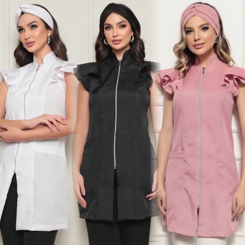 Jaleco Feminino + Turbante Valentina Zíper Gardenia Jalecos