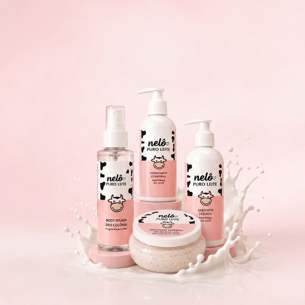 Kit Puro Leite Vaquinha - Sabonete, Esfoliante, Hidrante Corporal e Body Splash