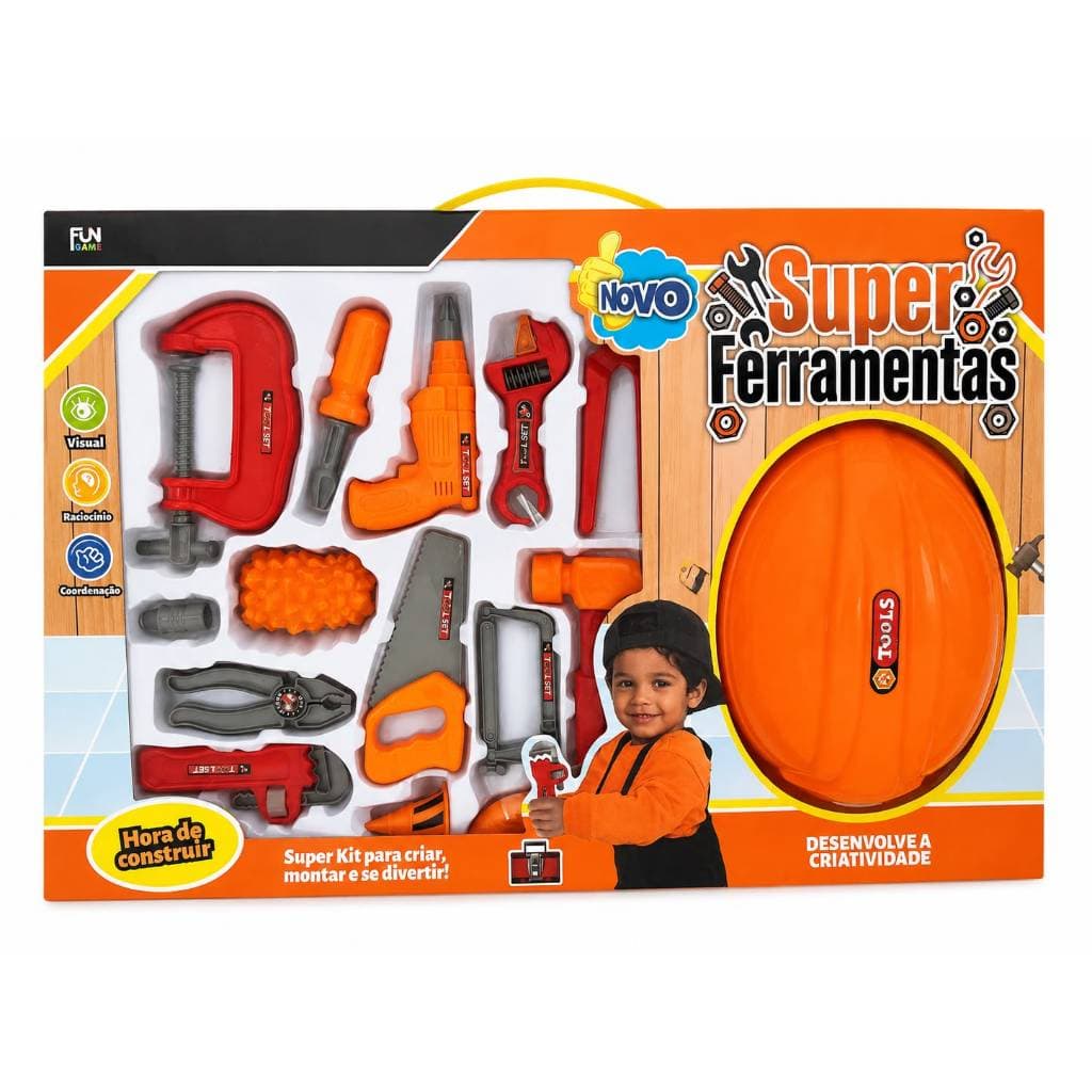 Kit Ferramentas Infantil Brinquedo com Maleta e Ferramentas de Montar e Capacete