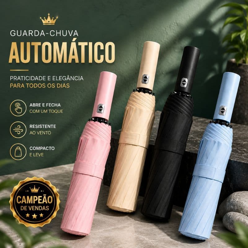 Guarda Chuva Reforçado Abre Automático Tecido Drop Dry Anti-Vento Sombrinha Sol