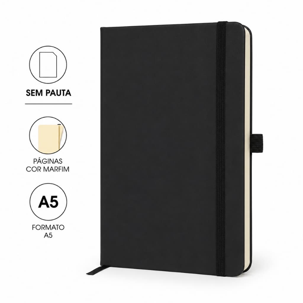 Caderno A5 Sem Pauta com Capa Emborrachada e Porta Caneta – Sketchbook Criativo