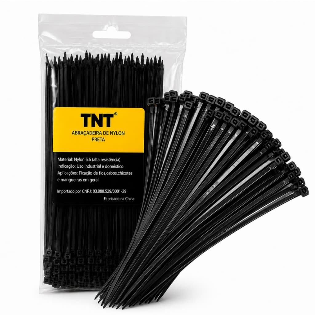 Kit 1.000 Abraçadeiras Nylon 3,6mm X 200mm Enforca Gato Preto