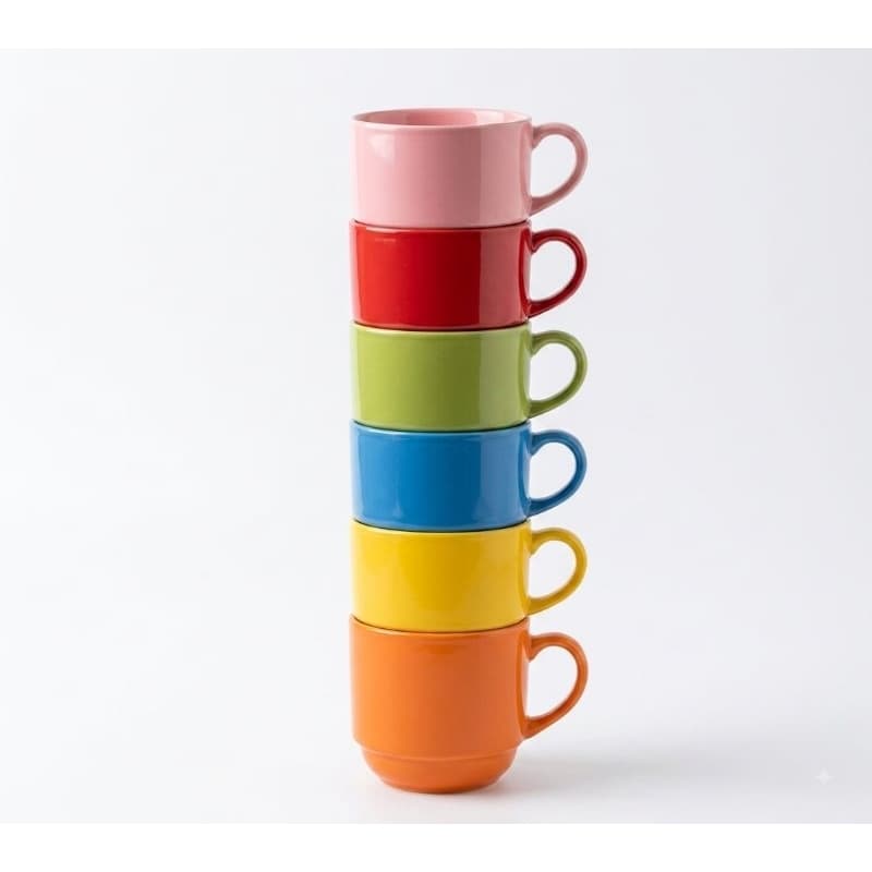 kit 6 canecas 210ml coloridas empilháveis jogo de xícaras café caneca cerâmica conjunto de canecas xícaras de café e chá