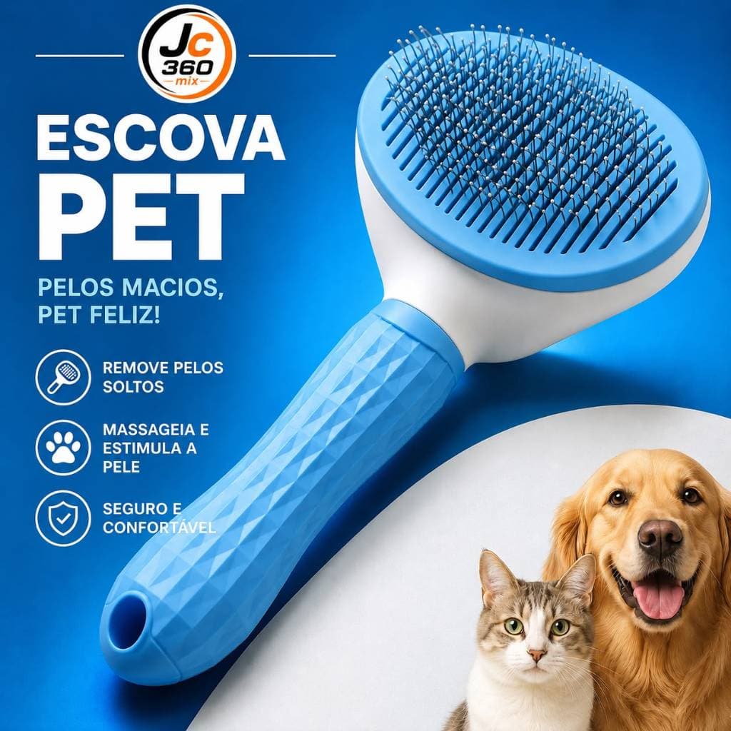 Escova Rasqueadeira Tira Pelos Autolimpante para Cães e Gatos Pet