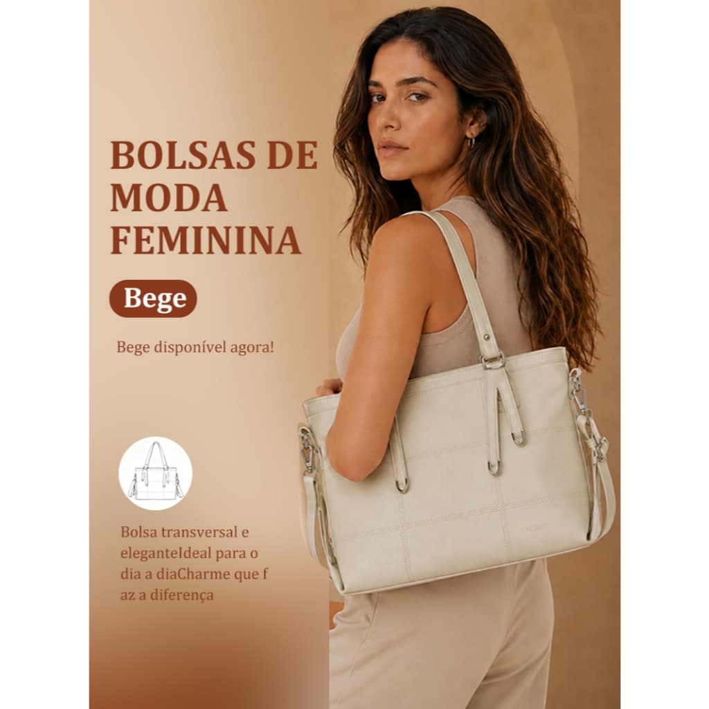 TOMI MITO Bolsa Casual Espaçosa com Zíper e Divisórias para Trabalho e Passeios  TM9181