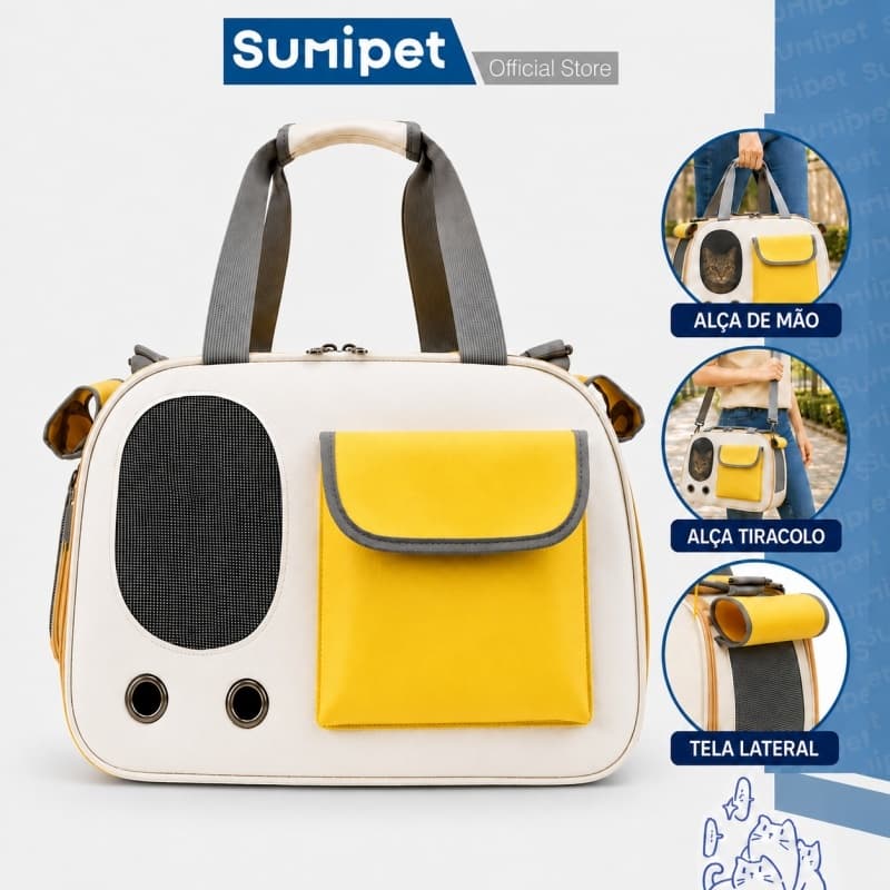 Bolsa de Transporte Pet para Gatos até 10 kg Respirável Dobrável com Alça de Mão e Ombro para Viagem e Veterinário