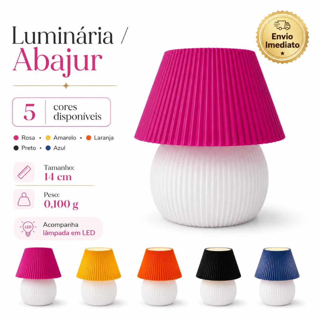Abajur Mini Luminaria De Mesa Decorativa Com LED Quarto Cabeceira 14cm Envio Imediato