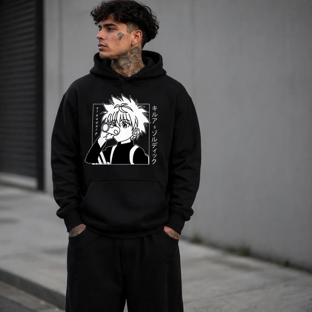 Blusa De Frio Casaco Moletom Killua Anime Manga Com Capuz Blusa De Frio Com Bolso Ideal Abrigo  Lens x Psg Tupac