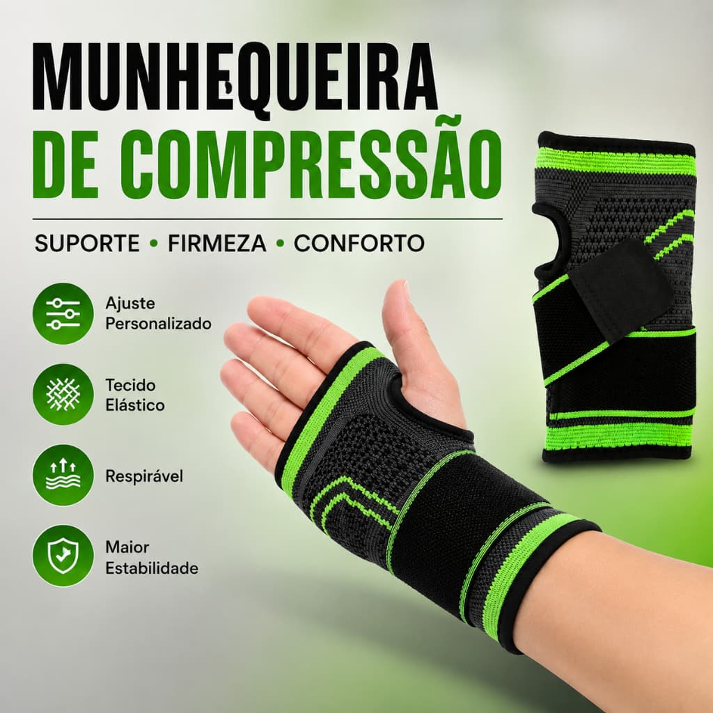 Munhequeira de Punho Pulso Alta Compressão Ajustável Órtese Tendinite Academia Esporte