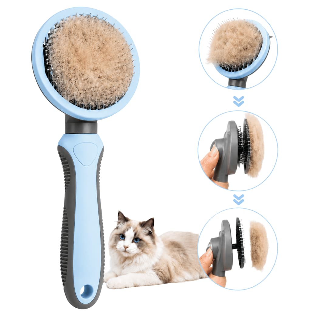 Escova Rasqueadeira Petyc Cães Gatos Desembaraça Tira Pelos Nós Autolimpante Emborrachada Cerdas Aço Inox Botão Ejetor