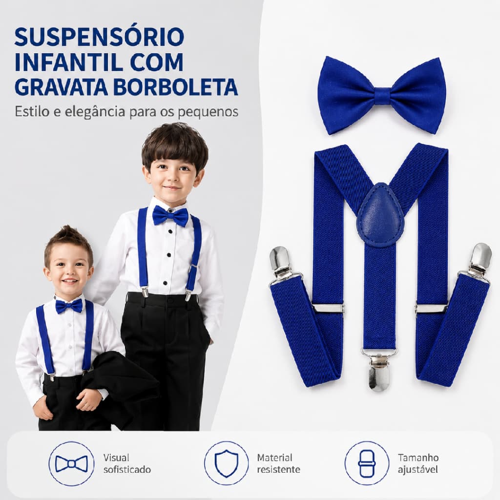 Kit Suspensório Infantil com Gravata Borboleta Ajustável para Pajem Festa e Casamento