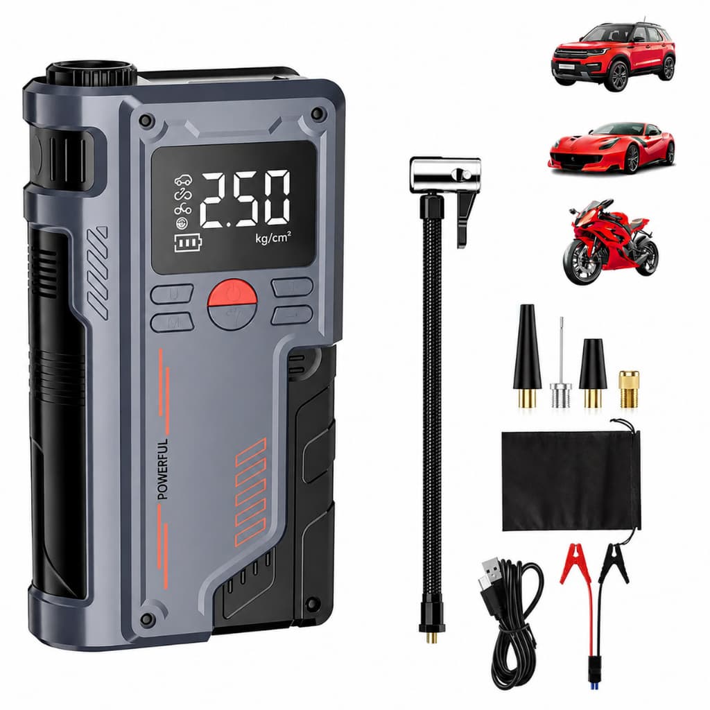 Compressor de Ar Automotivo 12V 150PSI 112000mAh Digital Inflador e Calibrador de Pneus com USB e LED