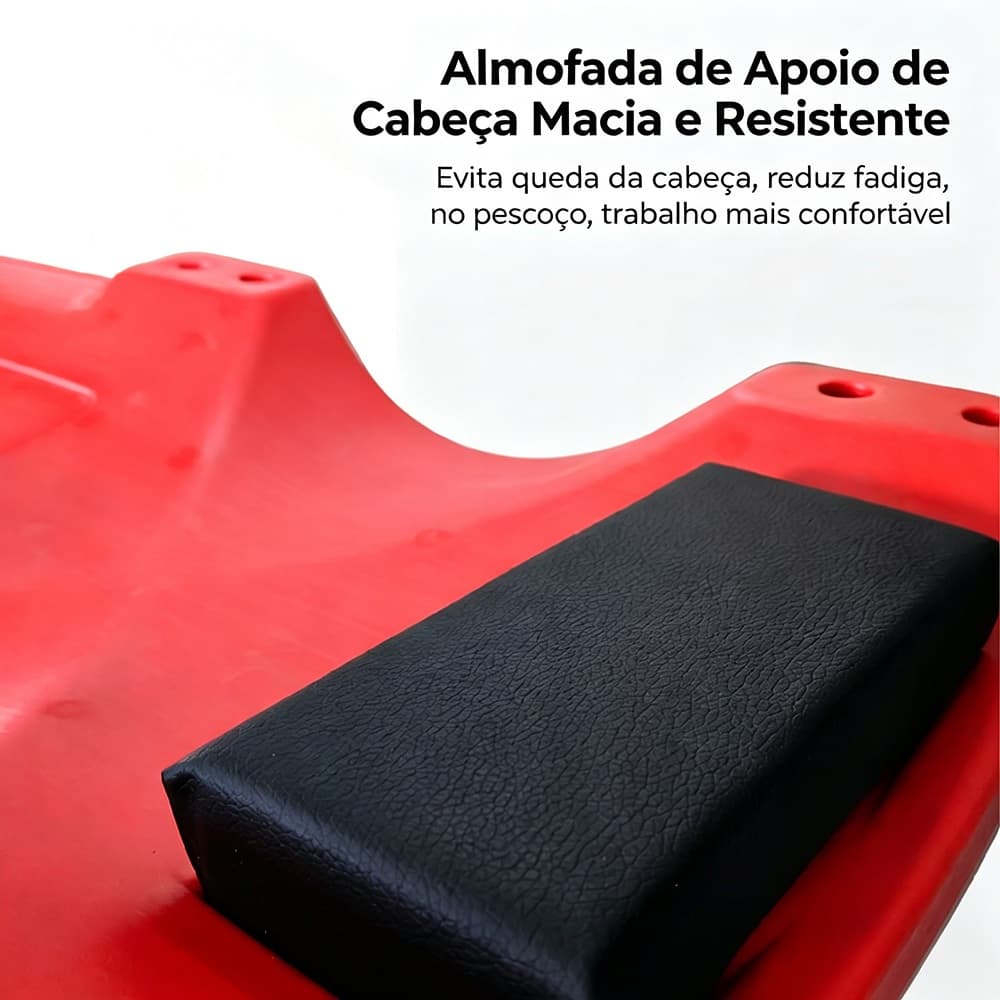 Carrinho Esteira para Mecânico 6 Rodas com Apoio de Cabeça Oficina Manutenção Automotiva de Carros