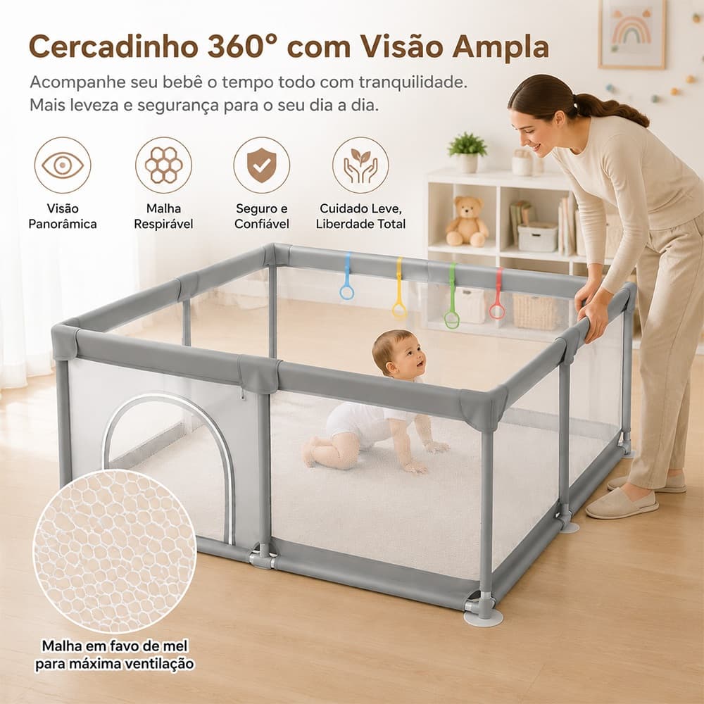 Cercadinho Infantil Chiqueirinho Bebê 200 x180cm Portátil Grande Seguro Resistente para Menino e Menina