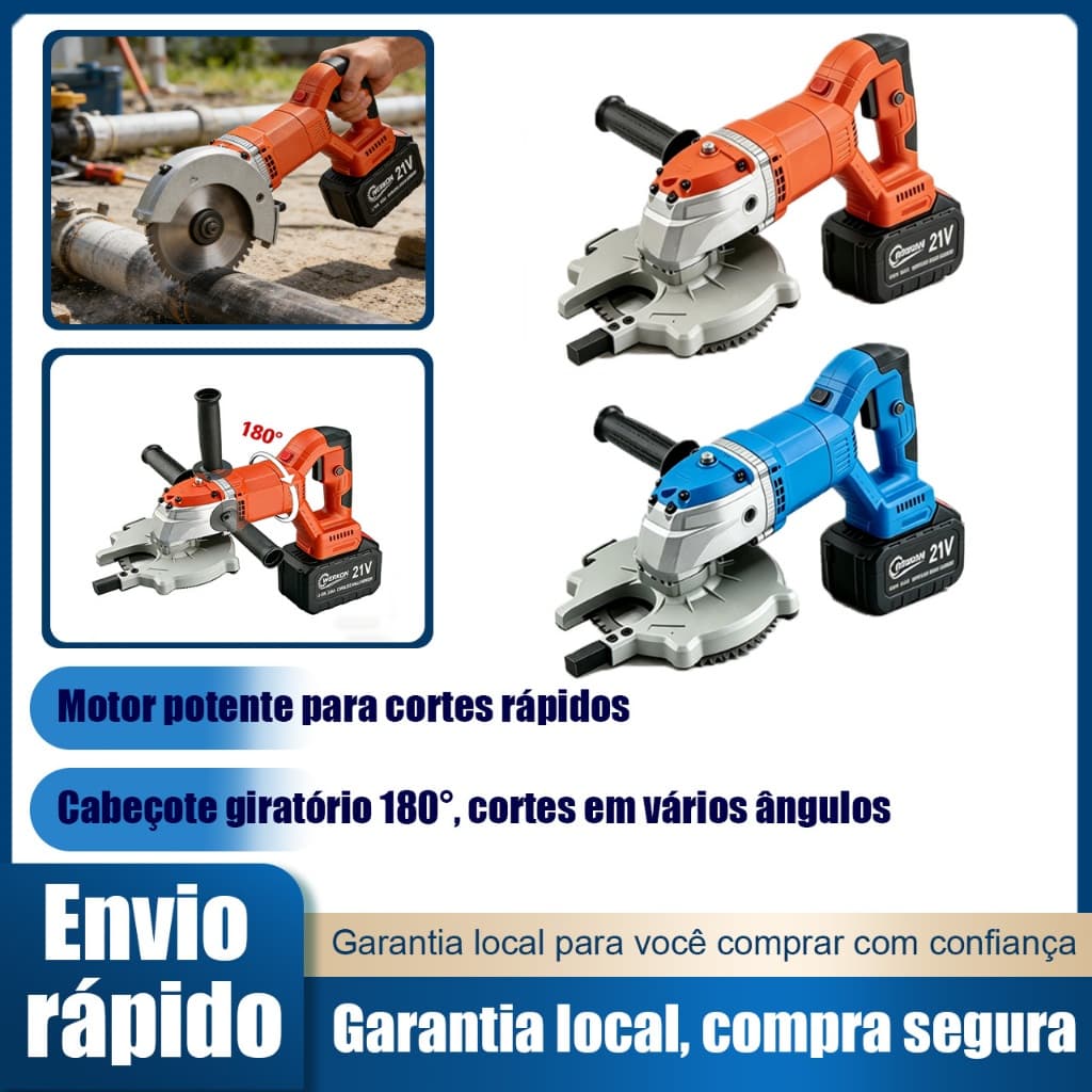 Esmerilhadeira Angular Sem Fio 21V Cortador de Madeira/Azulejo com Base Guia e Maleta de Transporte