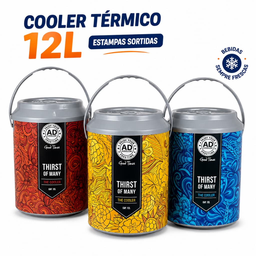 Cooler Térmico 12L em Formato de Lata Decorada com Alça Tritec Estampas Sortidas