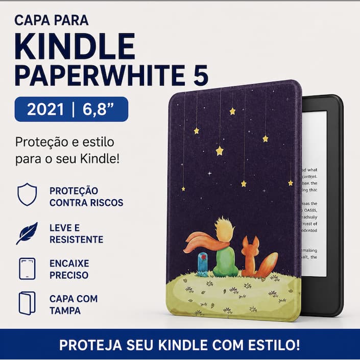 Capa Estampada para Kindle Paperwhite 5 2021 6,8 Polegadas Case Protetora com Tampa K5 Antirrisco