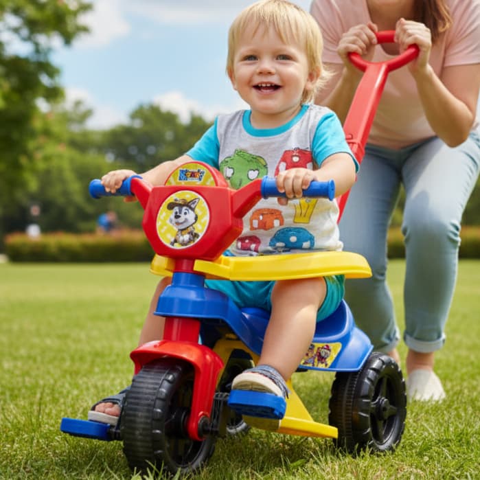 Motoca Infantil para Passeio Triciclo Completo Reforçado Pedal Apoio Empurrador Velotrol QUEEN SHOP