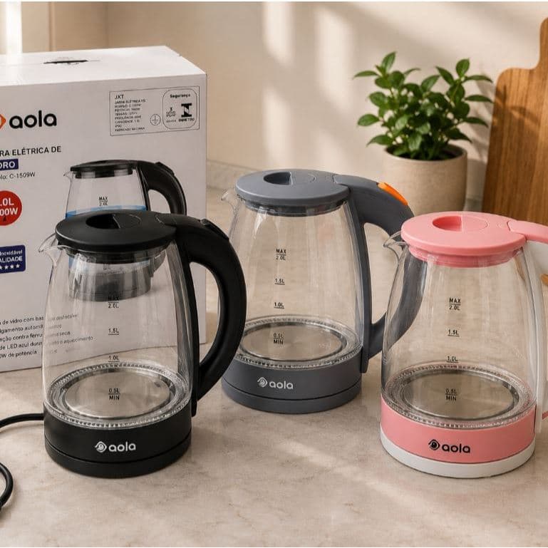 Chaleira Elétrica AOLA de Vidro 2L 110V Jarra Resistente ao Calor com Desligamento Automático