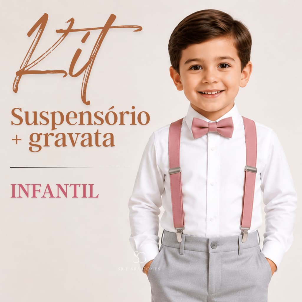 Kit Suspensório Rose + Gravata Borboleta Infantil