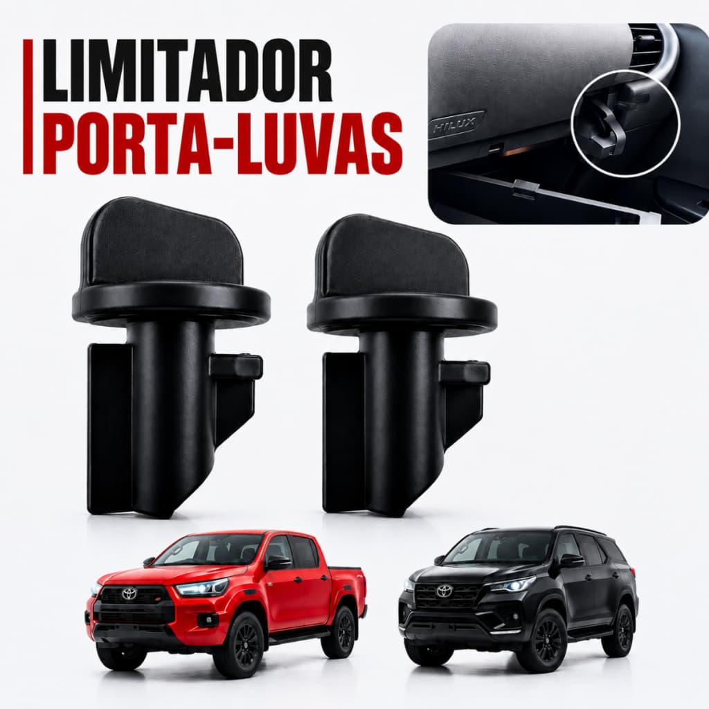 Par Pino Limitador Porta Luvas Toyota Hilux Sw4 2016 a 2025 Trava Batente Batedor Presilha Fixação