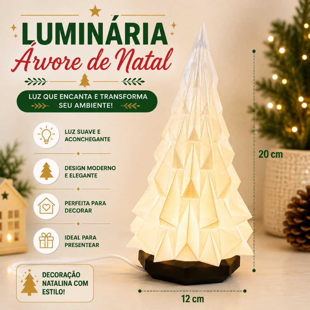 Luminária Árvore de Natal LED Decoração Natalina Enfeite de Mesa Luz Decorativa Presente