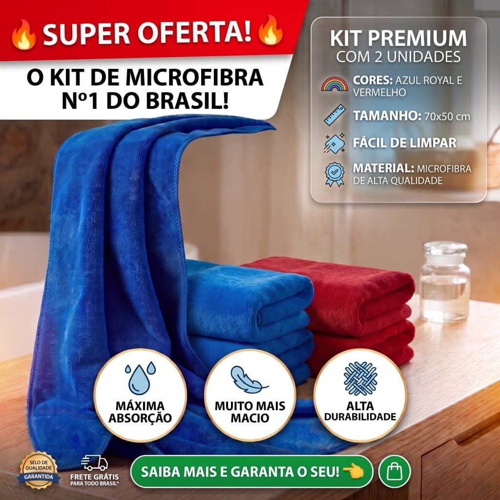 Kit 2 Panos De Chão Microfibra 70x50cm Grande Super Absorvente Alta Durabilidade Macio - Envio Imediato