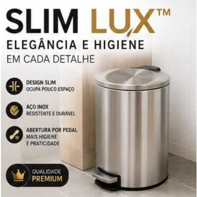 Lixeira Inox 5L Slim com Pedal Tampa Banheiro Lavabo Escritório Compacta Aço Inox