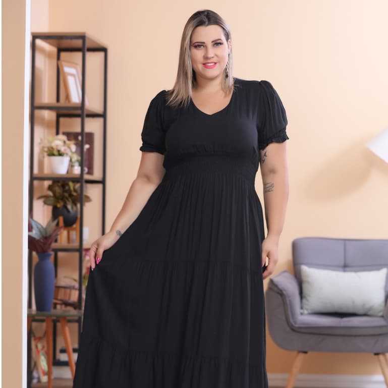 Vestido Feminino Longo Plus Size Lastex Feminino Ciganinha/COD:V54