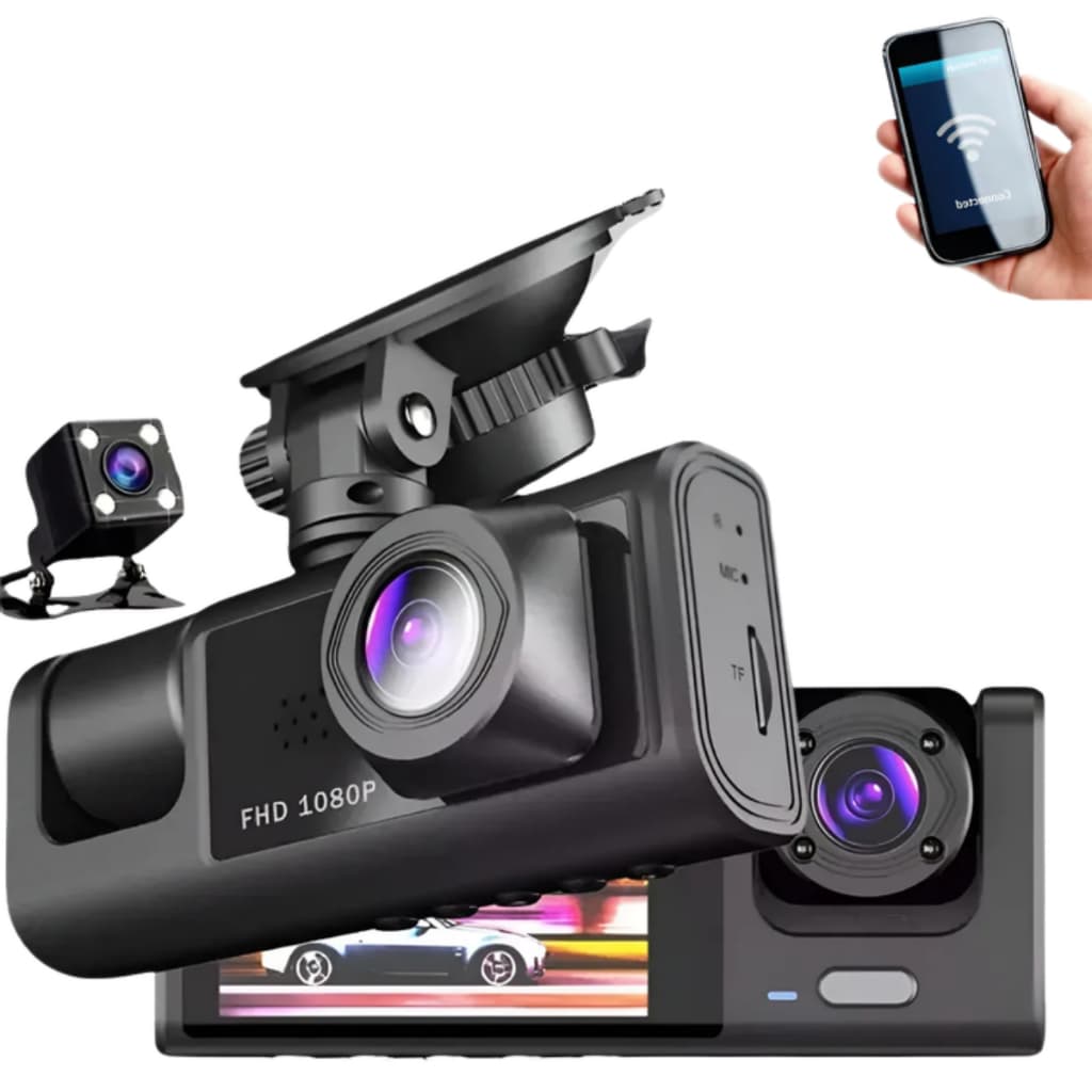Câmera Automotiva App Celular segurança veicular Dvr Hd Wifi Infravermelho Lente Dupla + Camera Ré para Uber 99