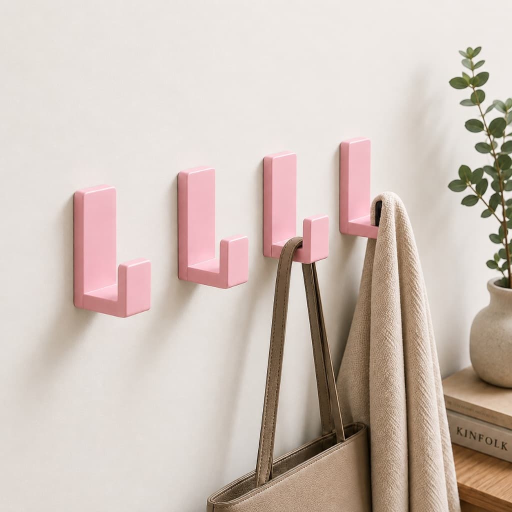 Kit Ganchos Adesivos De Parede com Fita Dupla Face 3M Suporte Multiuso Cabide Toalha Roupas Autocolante Sem Furo Rosa