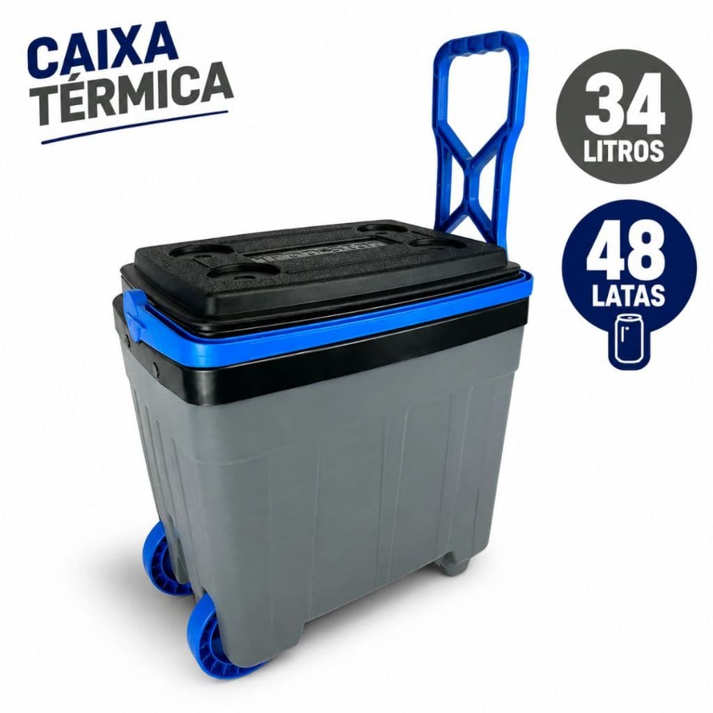 Caixa Térmica 34 Litros - Leve e Portátil com Rodinhas para Facilitar o Transporte