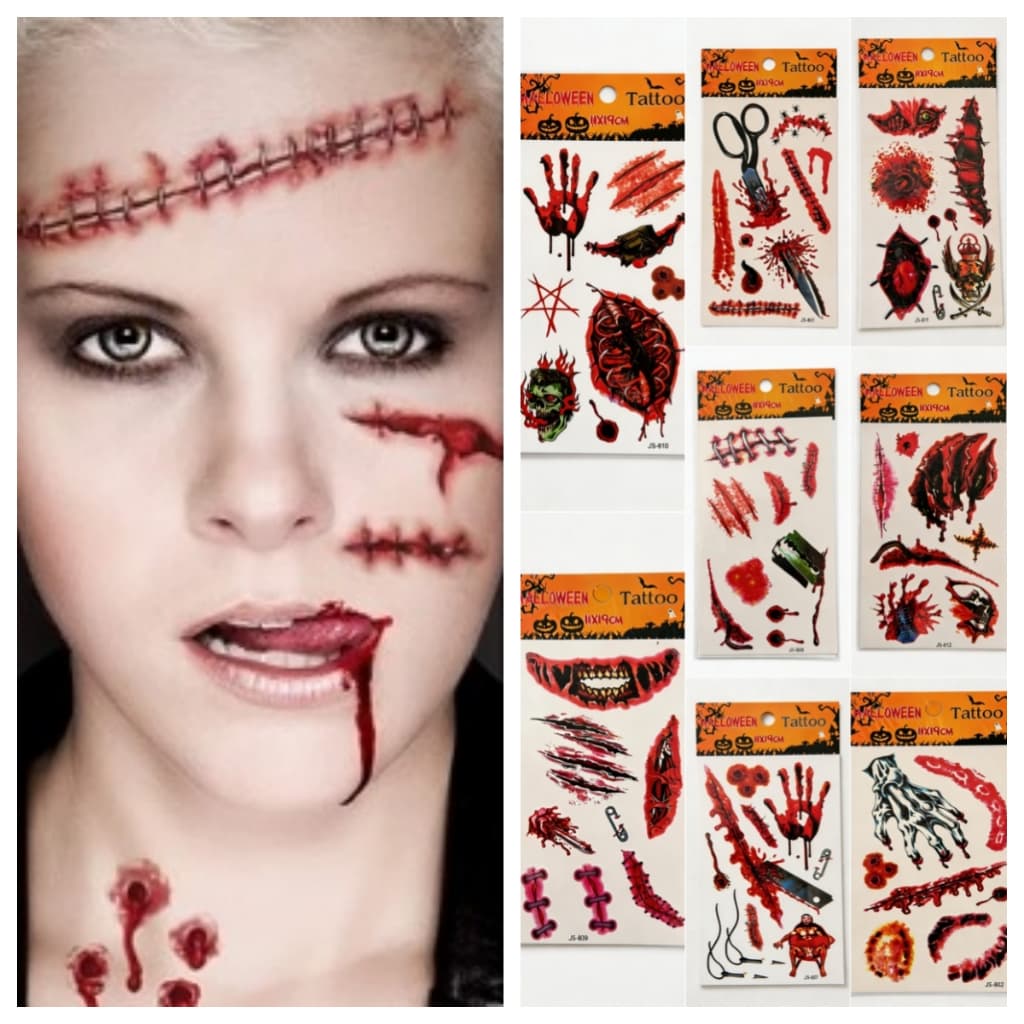 Tatuagem Temporária de Halloween | Efeitos de Feridas Falsas Realistas | Maquiagem de Terror