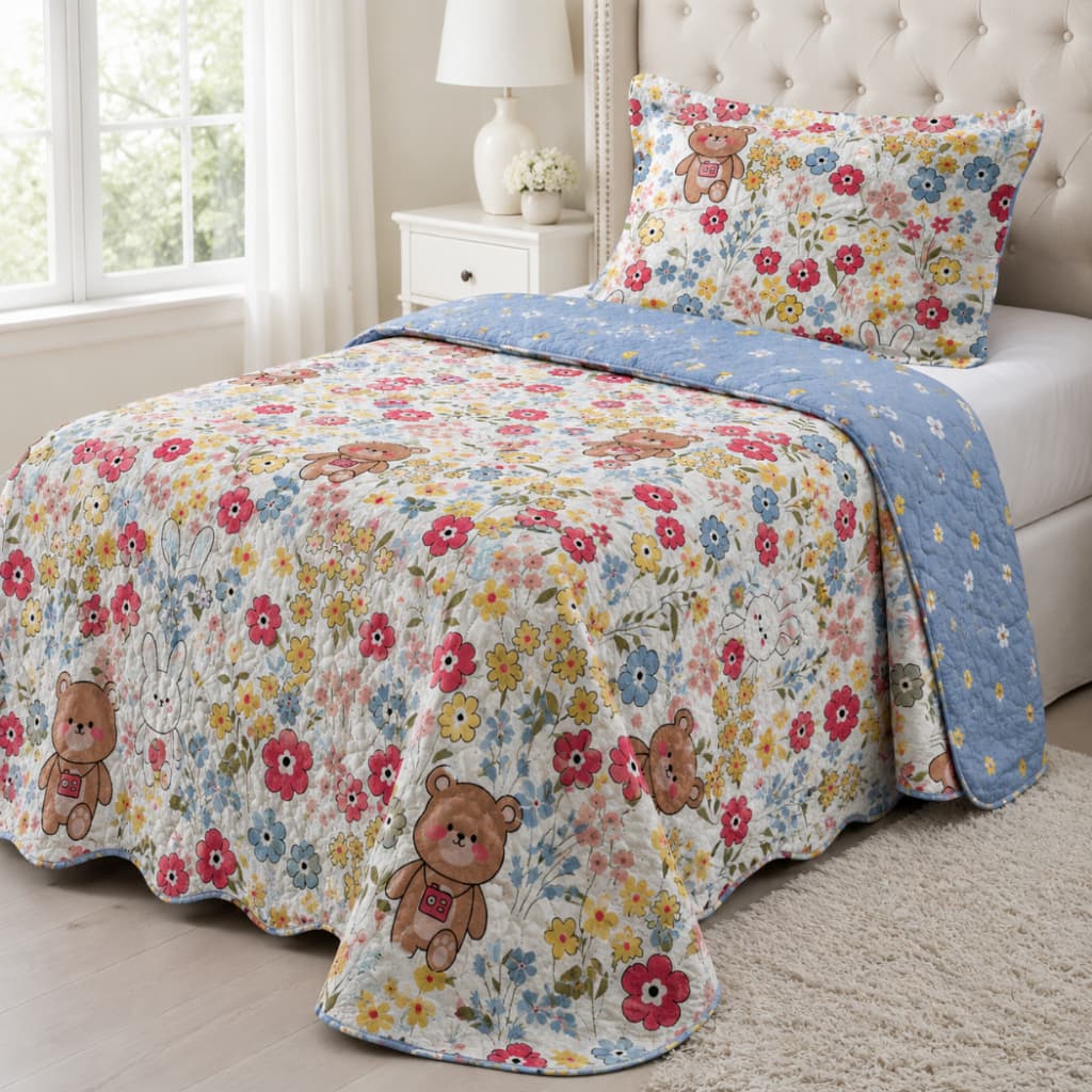Cobre Leito Solteiro Infantil 2 Pç Colcha Menino Menina Estampada Cama Box Bouti Princesa Astronauta