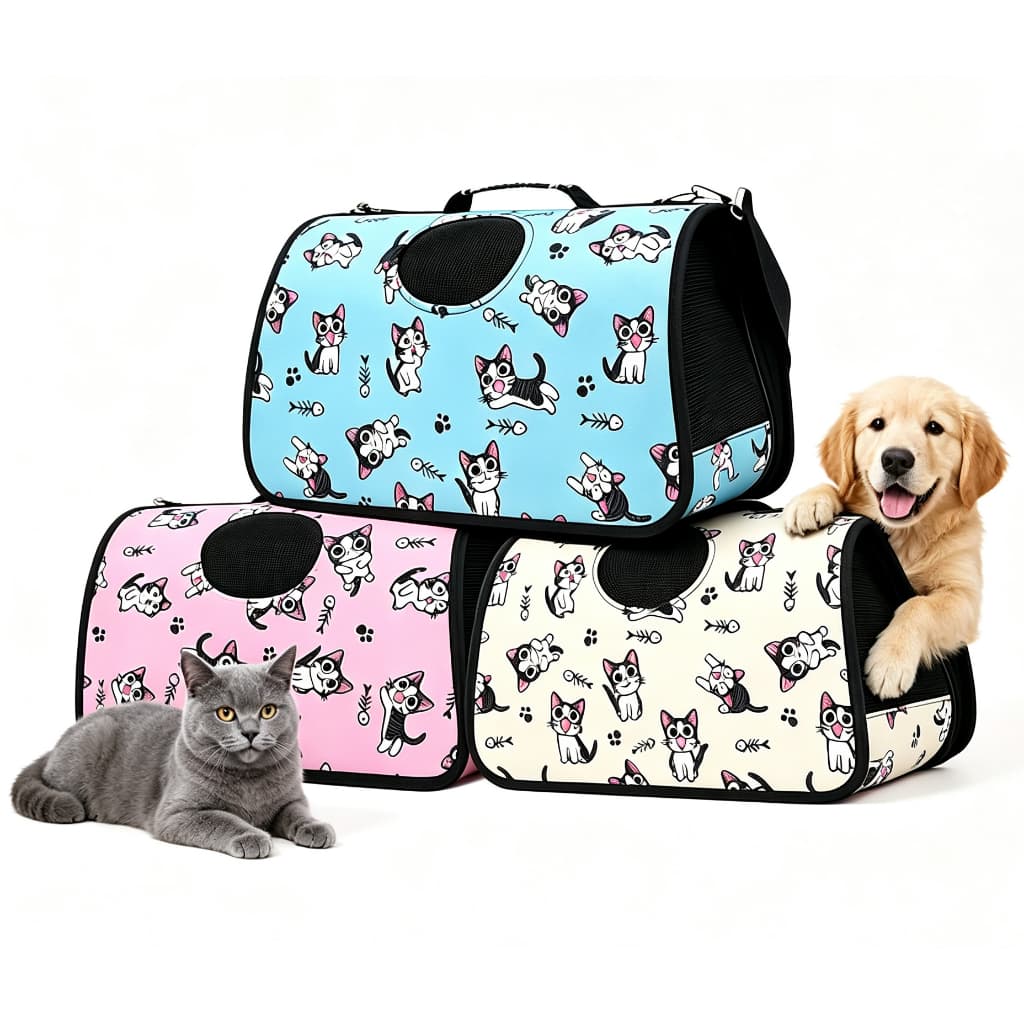 Printed Suitcase Pet Bag for Dog Cat Transport Up to 8kg Oxford Fabric Air Travel Carrier
