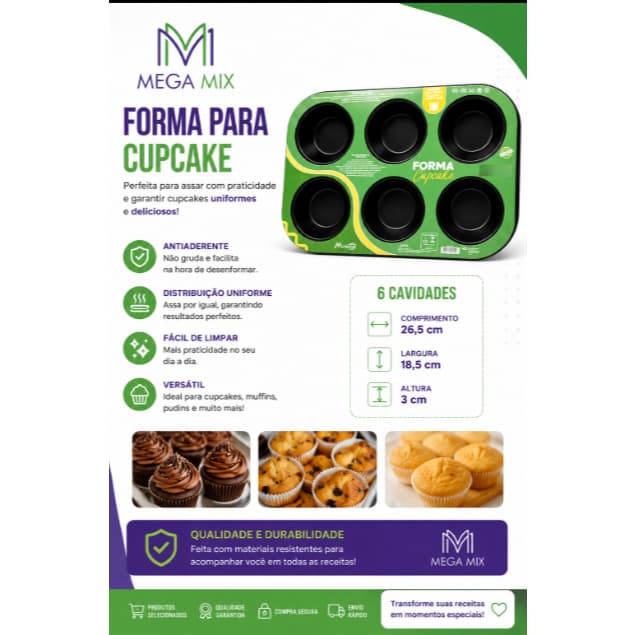 Forma Para cupcake EHOME, ANITADERENTE C/6 CAVIDADES