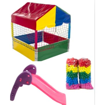 Kit Diversão Infantil Completo com Piscina 1x1, Escorregador Baby e 300 Bolinhas Coloridas