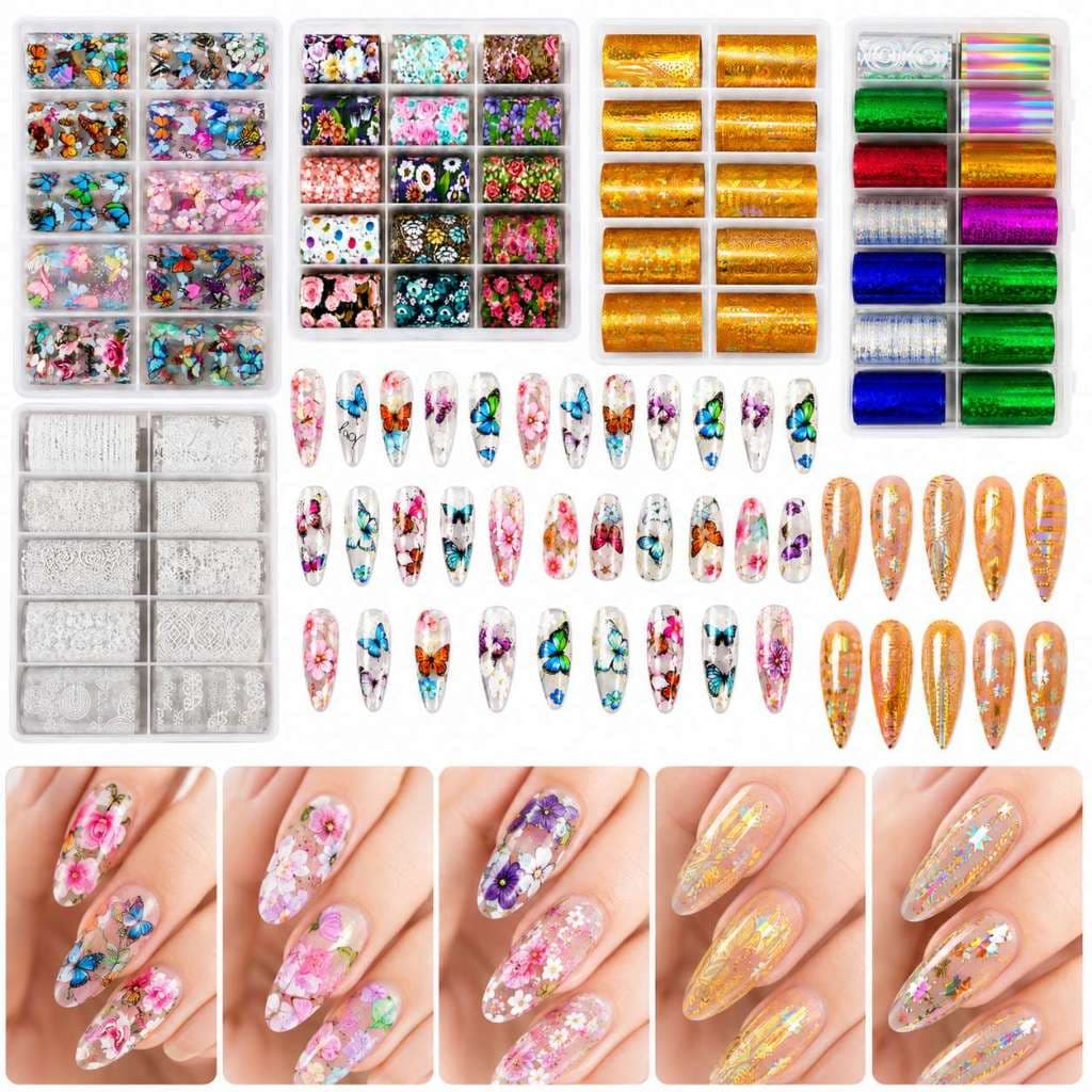 Kit C/10 Rolos De Foils prara Unhas Com Estampas Variadas ~H&N BAZAR ~