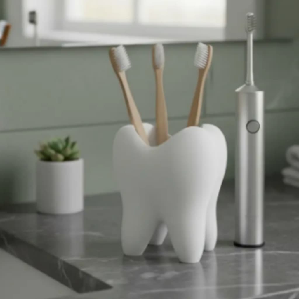 Porta Escovas de Dente e Creme Dental em Formato De Dente Diversão Decoração 3 Divisórias