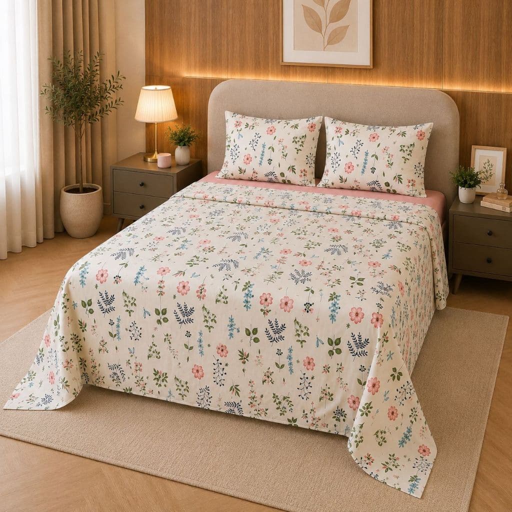 Jogo de Lençol Cama Queen Estampado 3pç S/Elástico Micropercal 500 Fios Toque de Algodão De Luxo