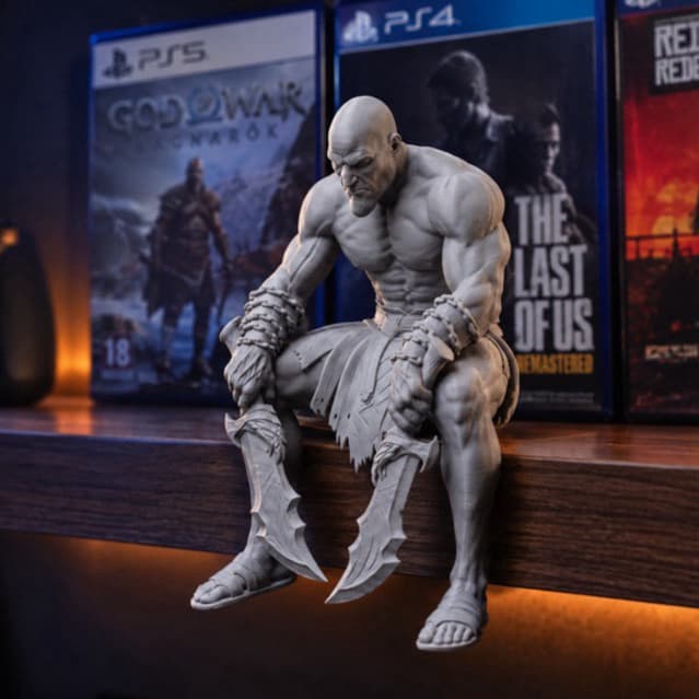 Kratos Sentado com blades of Chaos God of War| Estátua Miniatura 11cm  Action Figure Impressão 3D PLA Premium