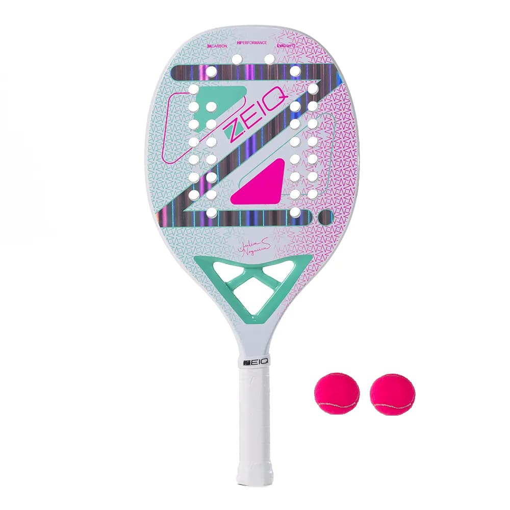 Raquete de Beach Tennis Advanced Julia Nogueira White Zeiq - 3K - Com 2 bolinhas Pink