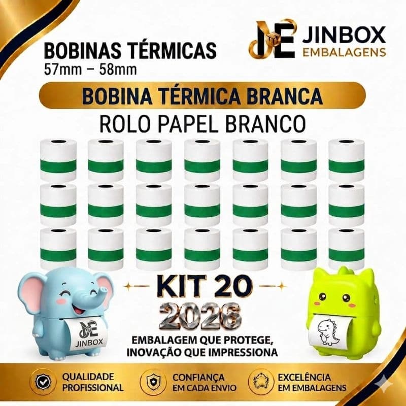 20 Rolo De Papel Térmico branco 57mm-58mm Refil Para Mini Impressora Infantil Portátil Câmera infantil e Maquininha
