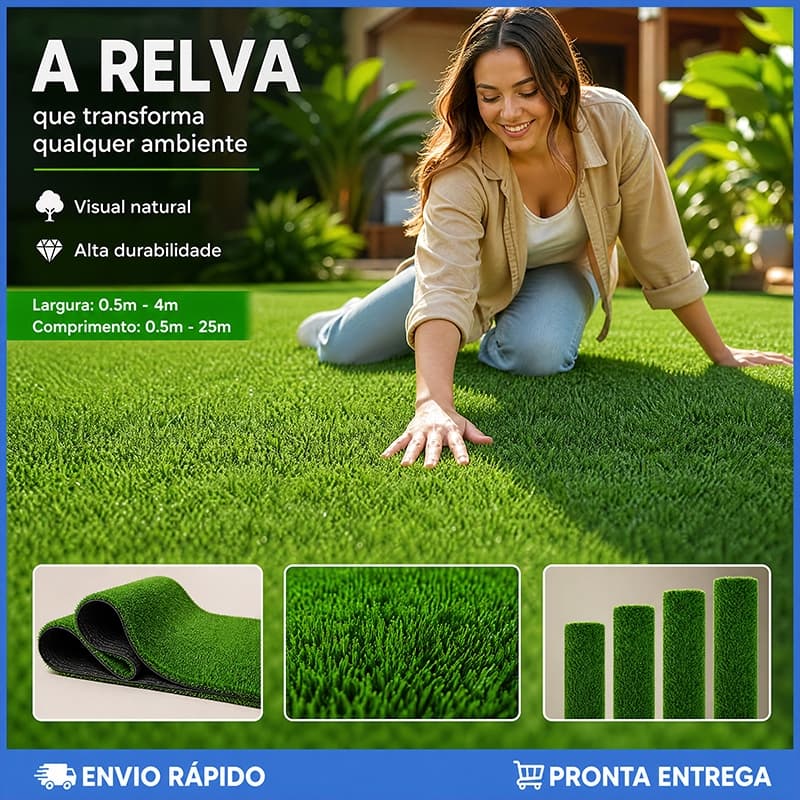 Grama Sintética 30mm Artificial 4x1m | Grama Verde Natural Para Jardim, Varanda, Quintal E Área Externa