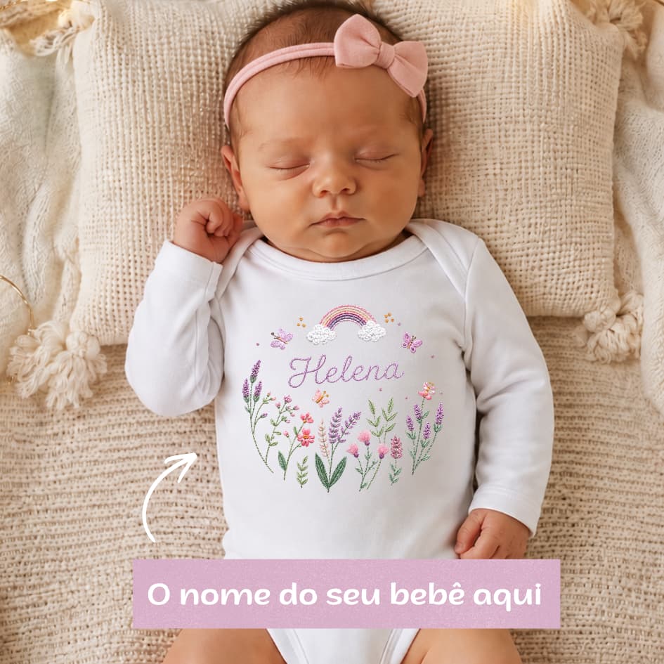 Body Bebê Menina Personalizado com Nome Prematuro ao GG, Manga curta ou manga longa