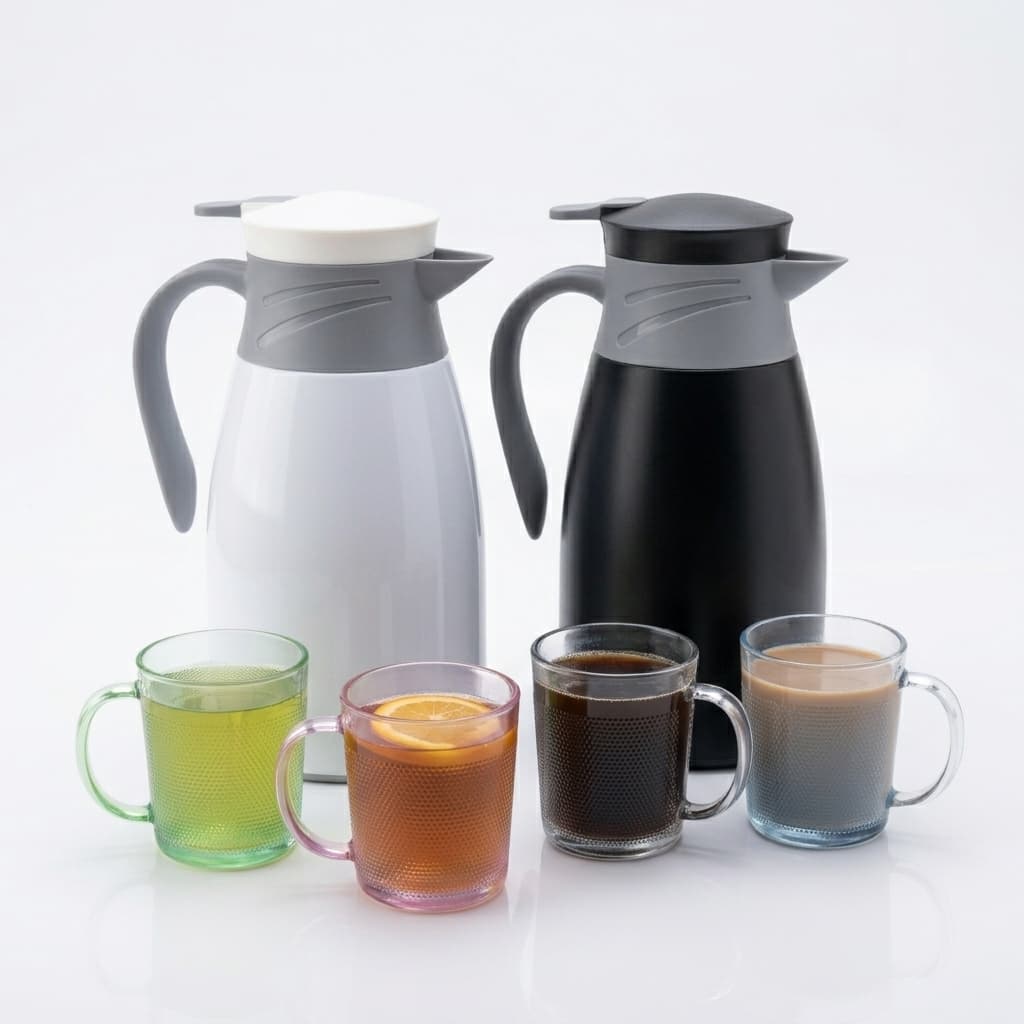 Kit Garrafa Termica 1 Litro Victoria Com Quatro Canecas Sortidas Termica Mantem Bebidas Quentes Frias