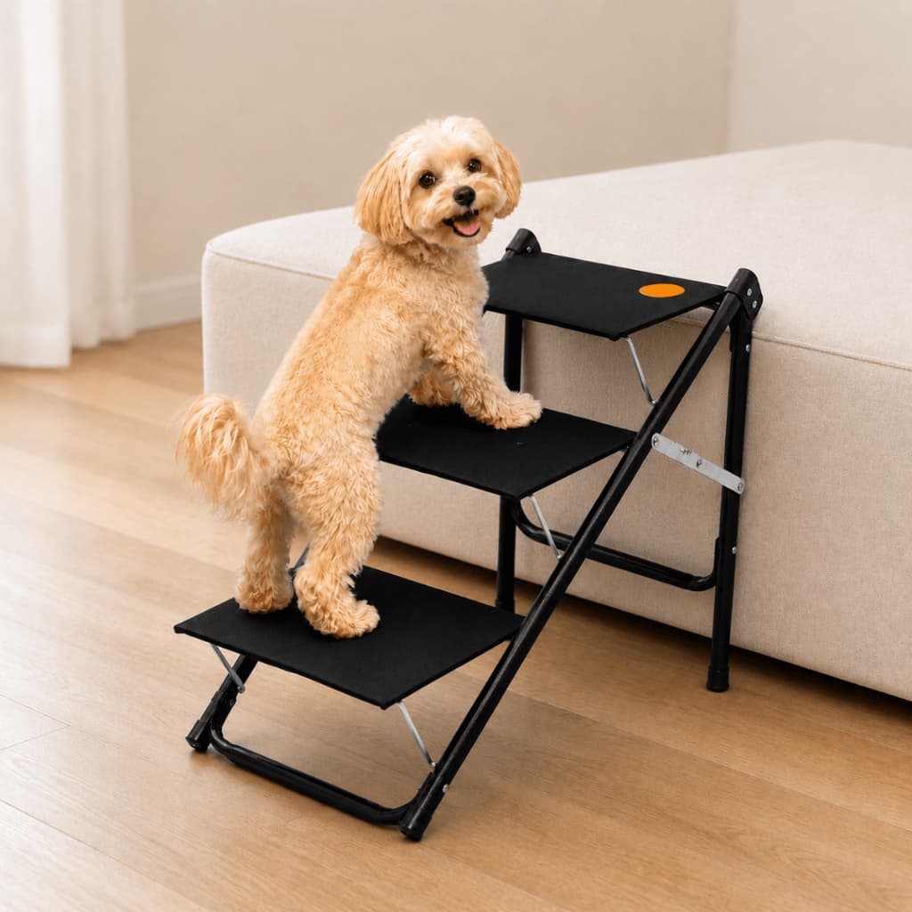 Escada Pet Dobrável Antiderrapante 3 Degraus Aço Reforçado Portátil Escadinha Cachorro Cães Gato Idoso Cama até 15kg