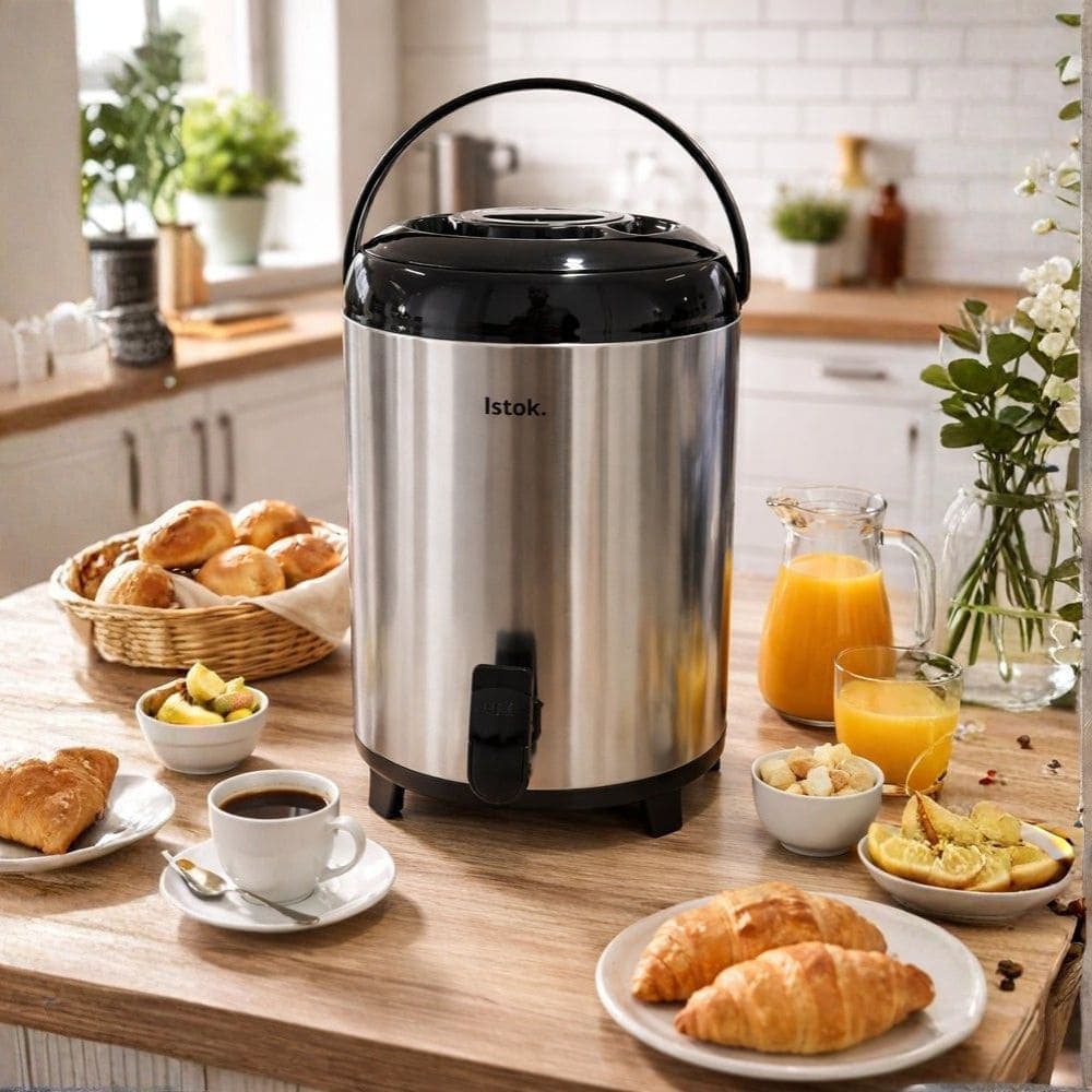 Botijão Térmico Inox 9,5 Litros com Torneira e Base com Pés – Garrafa Térmica para Bebidas Quentes e Frias