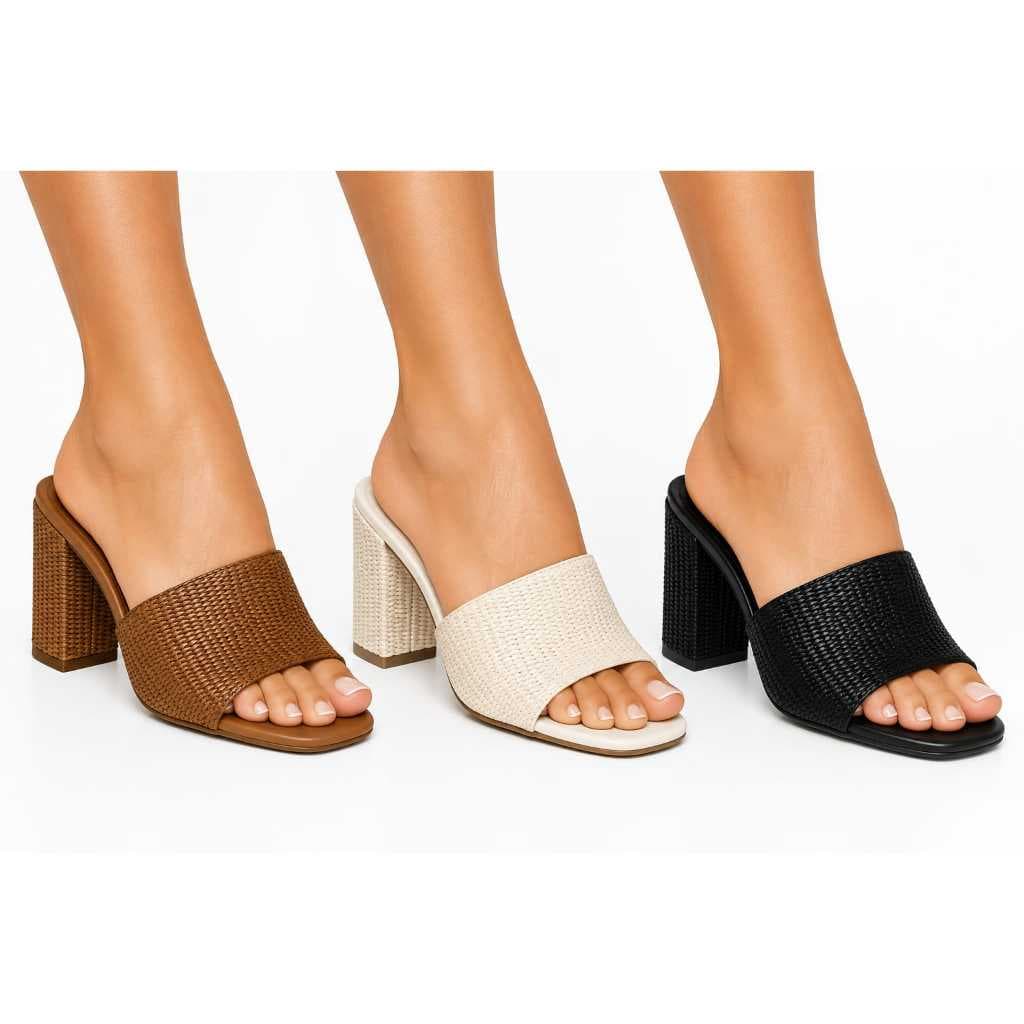 Tamanco Feminino Mule Salto Médio Confortável Moda Bico Quadrado